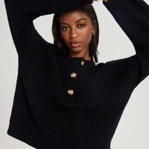 Something Navy Henley Cashmere Blend and Wool Sweater - Black